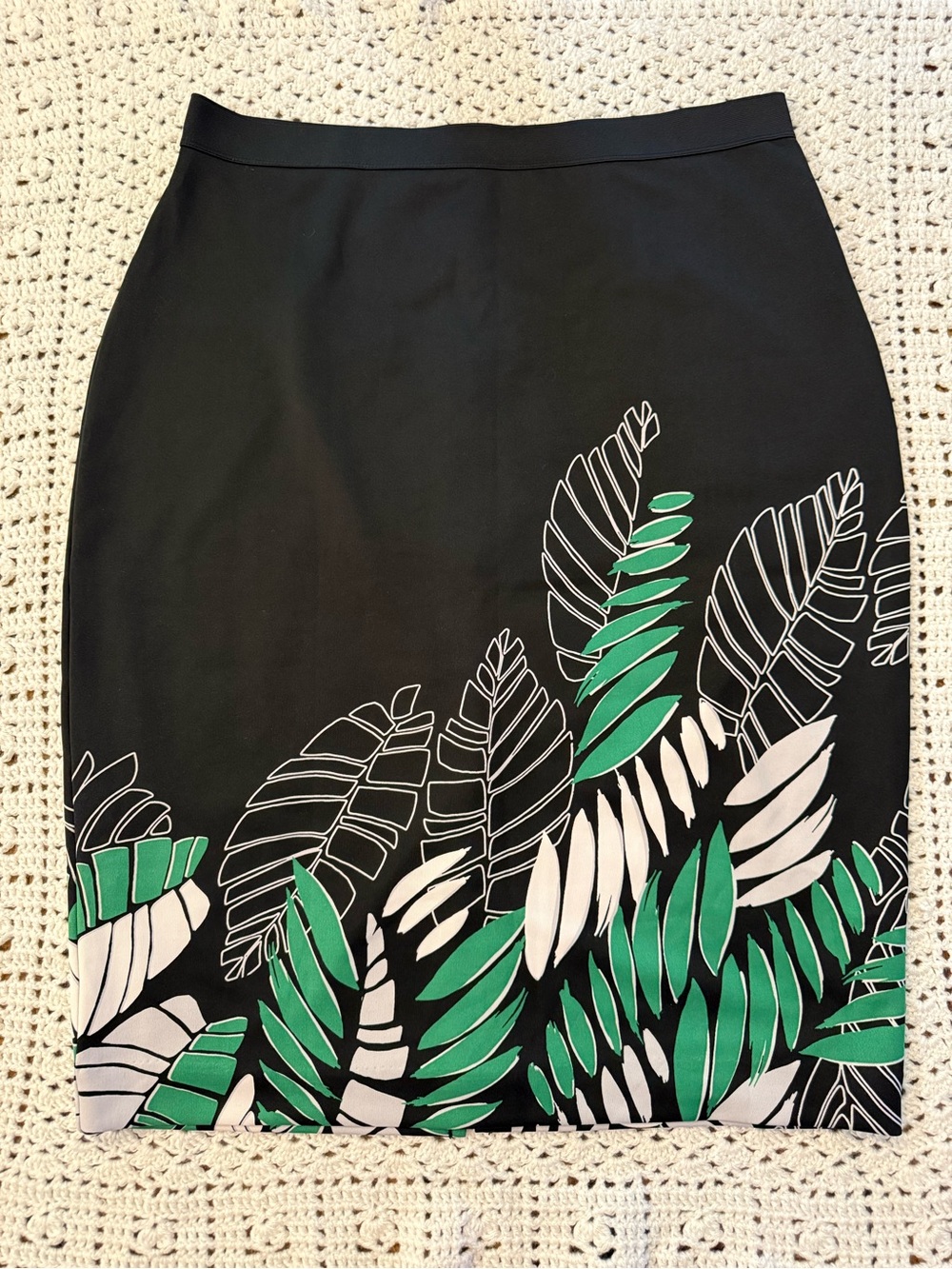 🌺NWT Alfani Luxe Jungle Palms pattern lined pencil skirt stretch 1X black bold